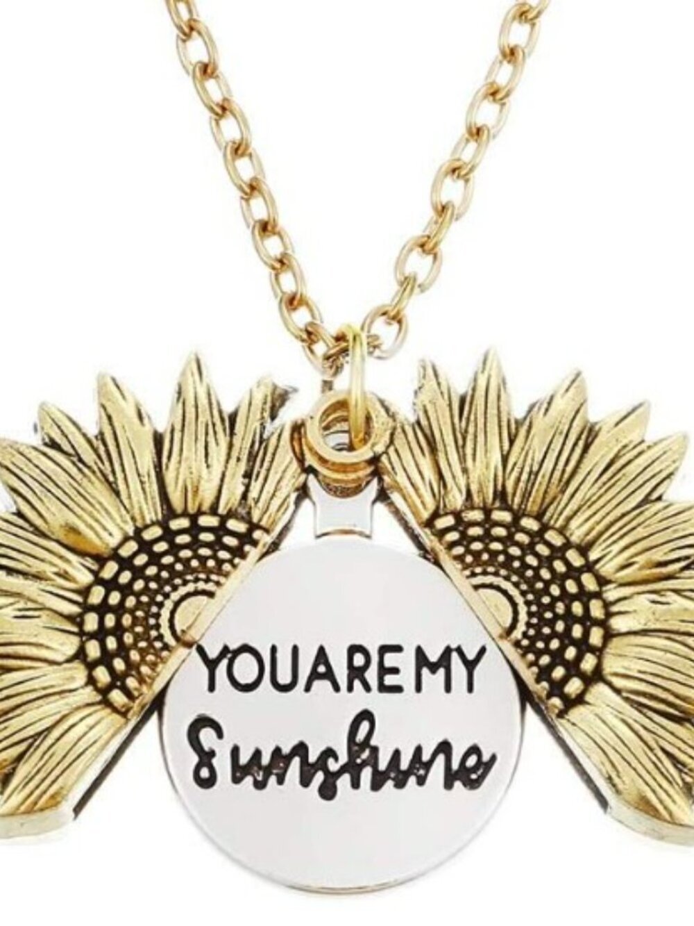 YOU ARE MY SUNSHINE NECKLACE -SUNFLOWER NECKLACE LOCKET HIDDEN MESSAGE